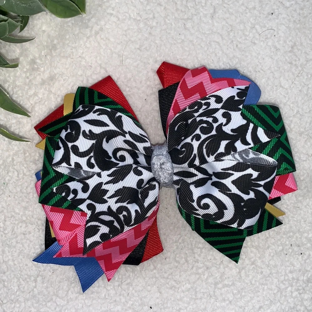 Big Multi Color Hairbow Bow OTT Custom Made Black White Pink Green EUC